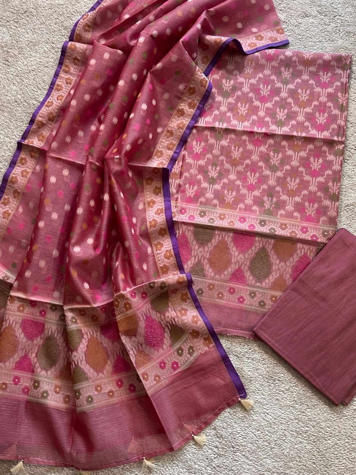 Onion Pink- Jamdani Cotton Unstitched Set