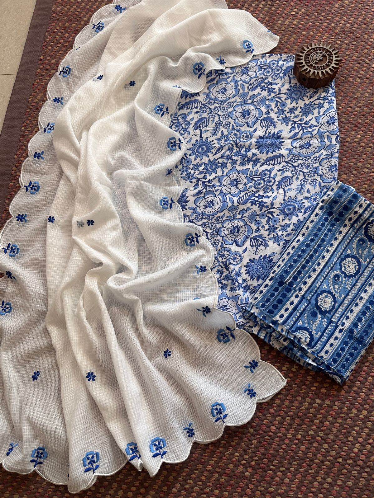 Pure Cotton Handblock Fabric with Embroidered Dupatta