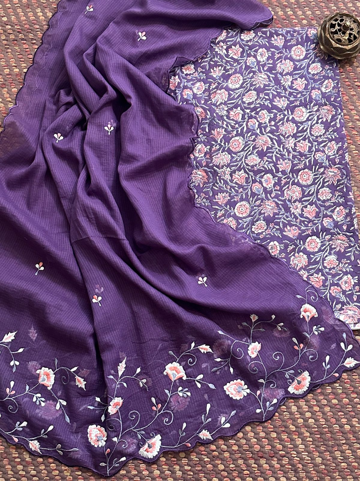 Pure Cotton Handblock Fabric with Embroidered Dupatta