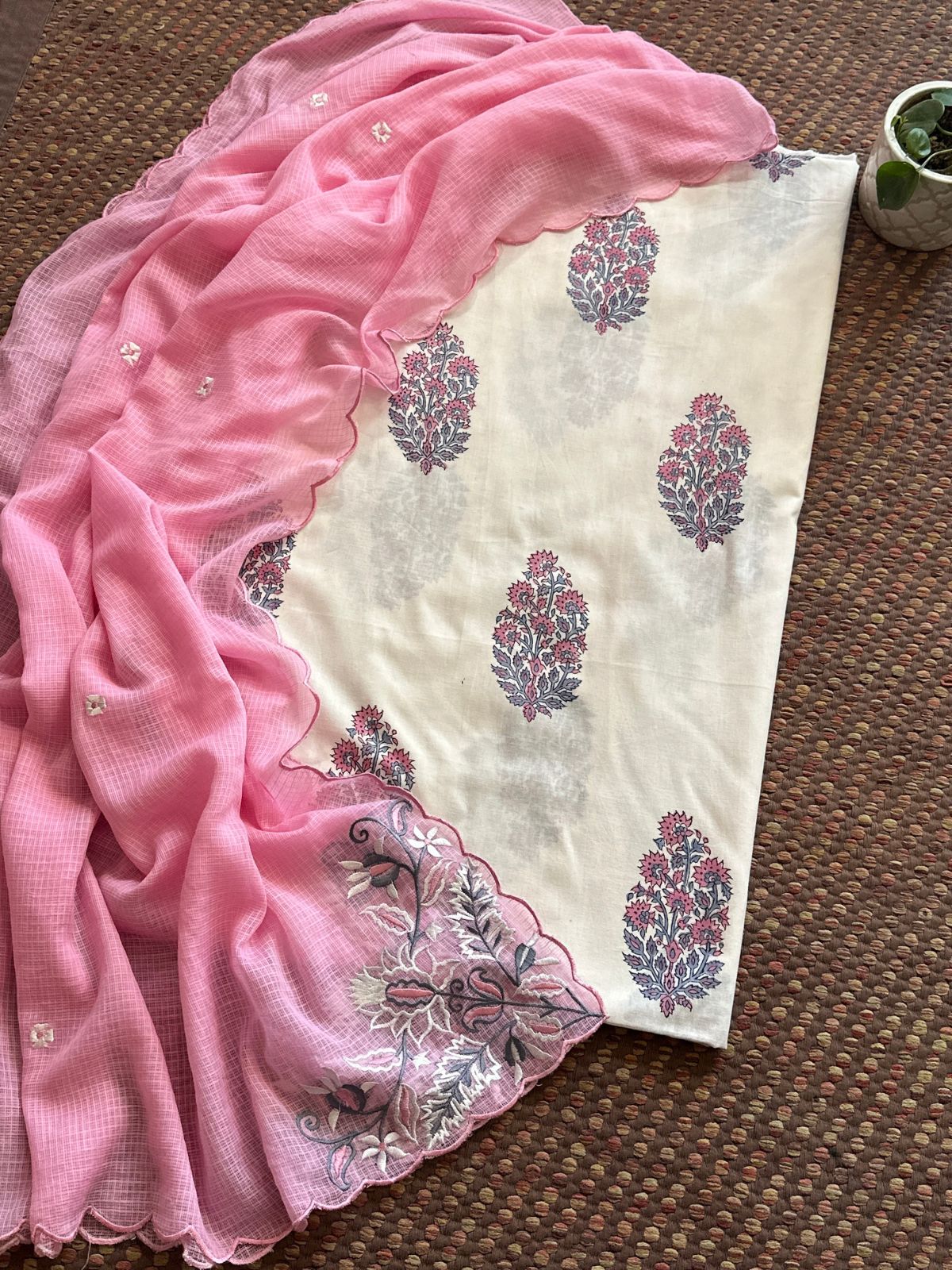 Pure Cotton Handblock Fabric with Embroidered Dupatta