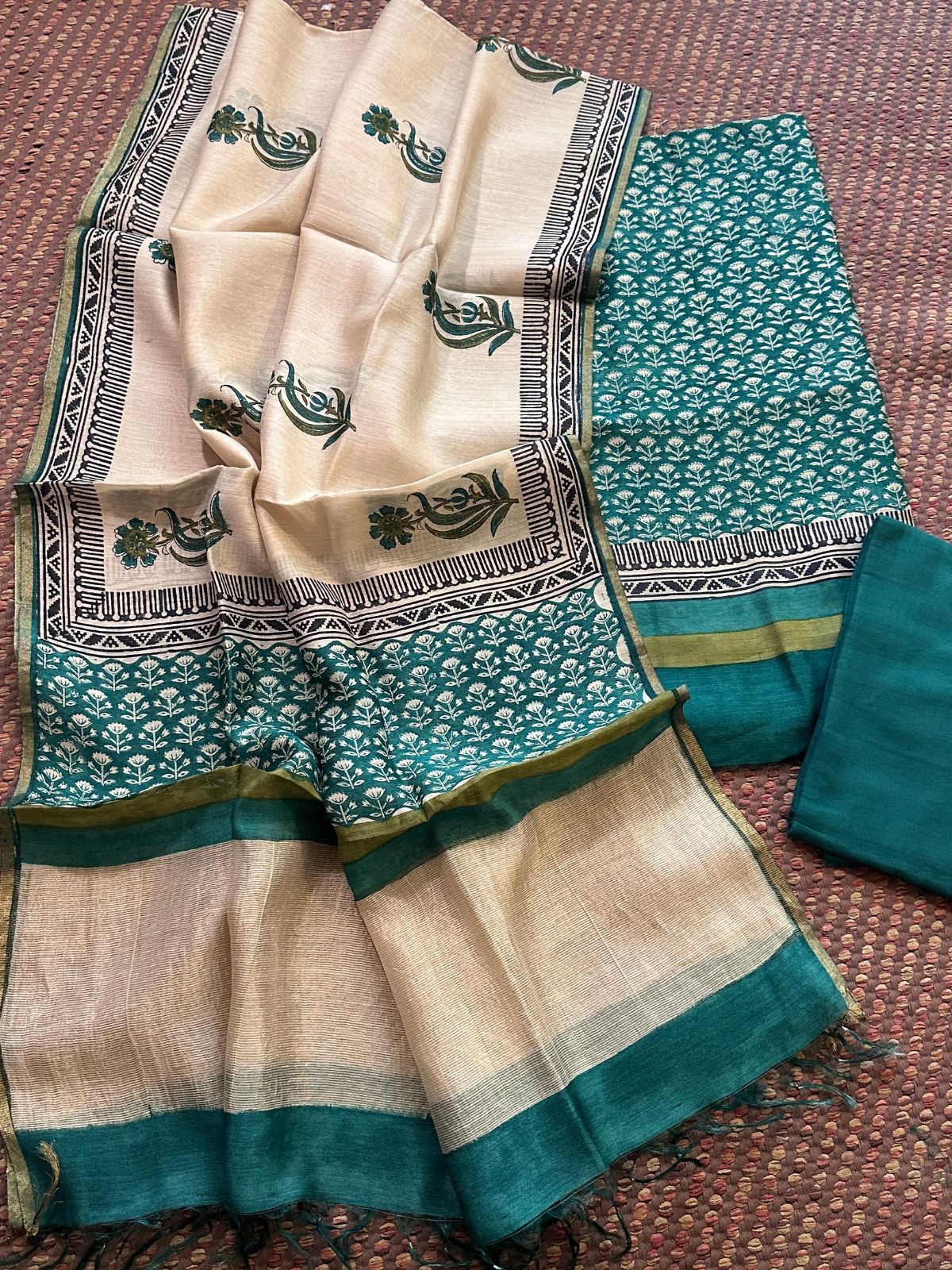 Premium Pure Tussar Silk Unstitched Set