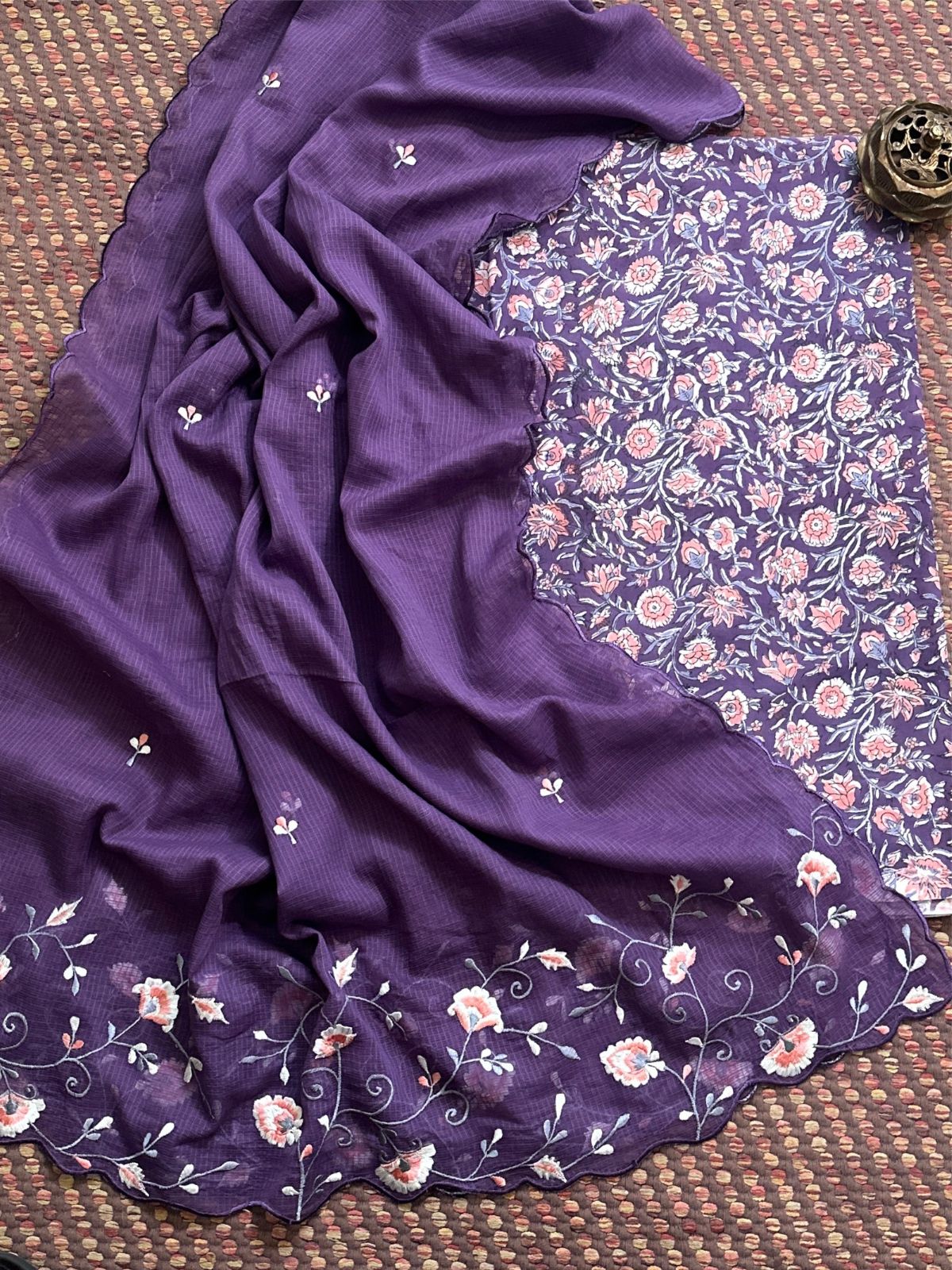Pure Cotton Handblock Fabric with Embroidered Dupatta