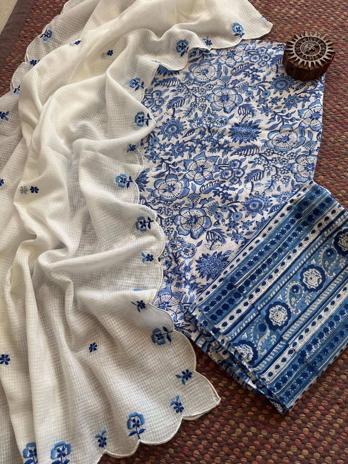 Pure Cotton Handblock Fabric with Embroidered Dupatta
