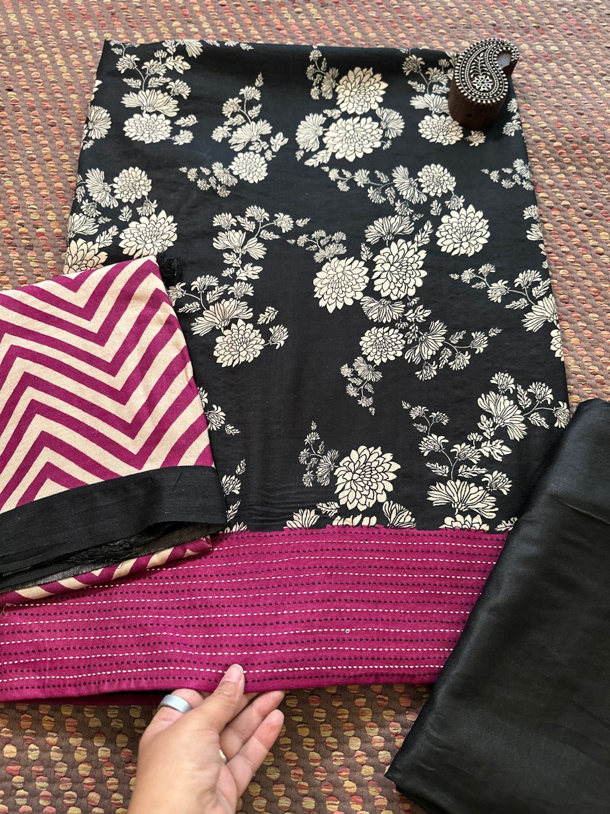 Spun Block Printed Unstitched Set