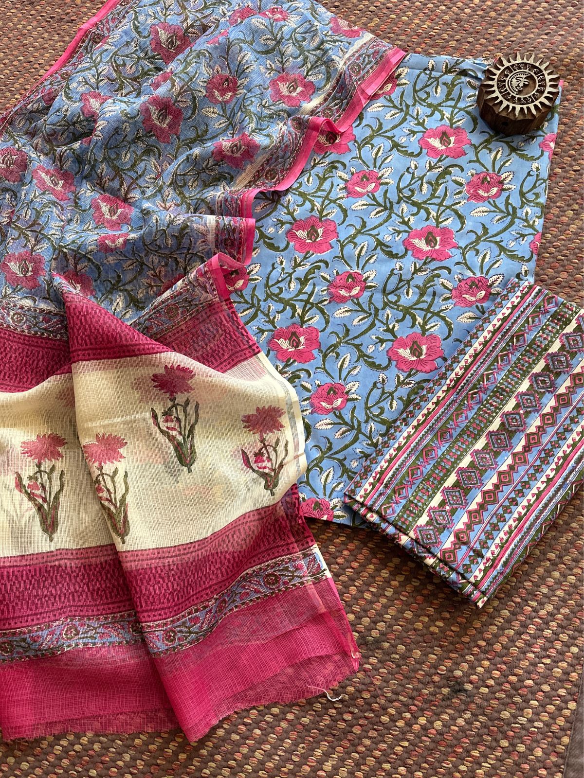Pure Cotton Unstitched Set with Kota Dupatta