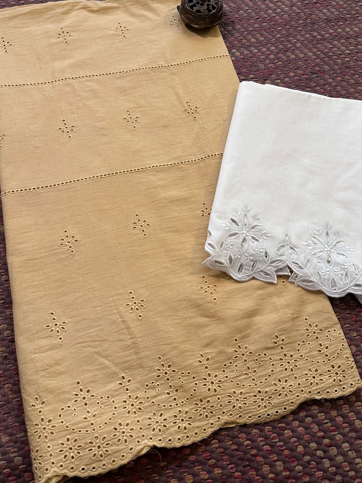 Pure Cotton Unstitched Set with Cutwork Bottom
