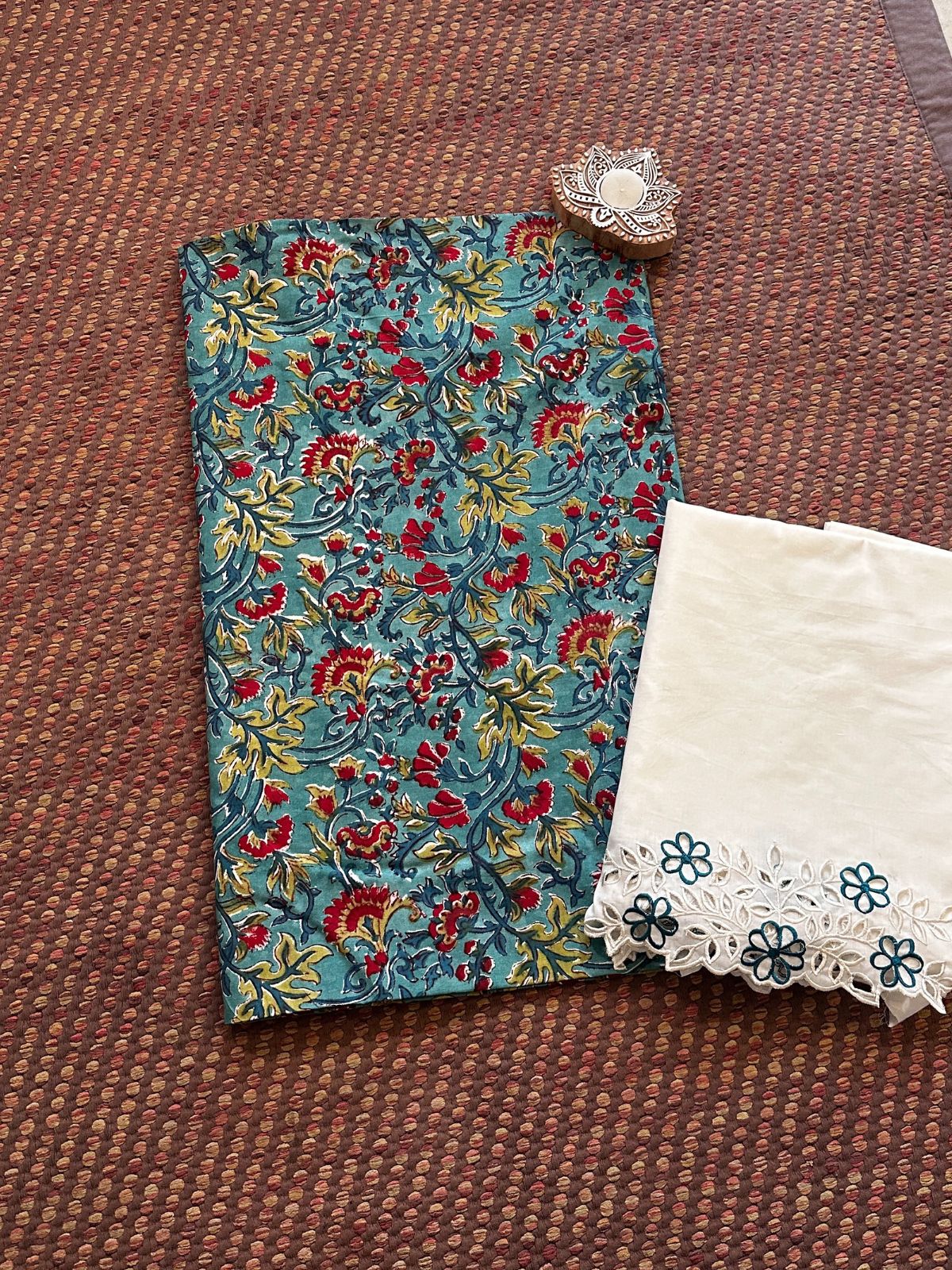 Pure Cotton fabric with Cutwork Bottom Unstitched Set