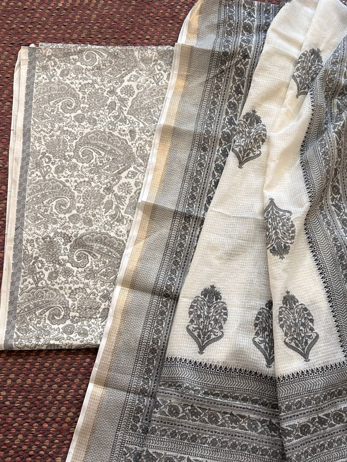 Pure Cotton Unstitched Set with Kota Dupatta