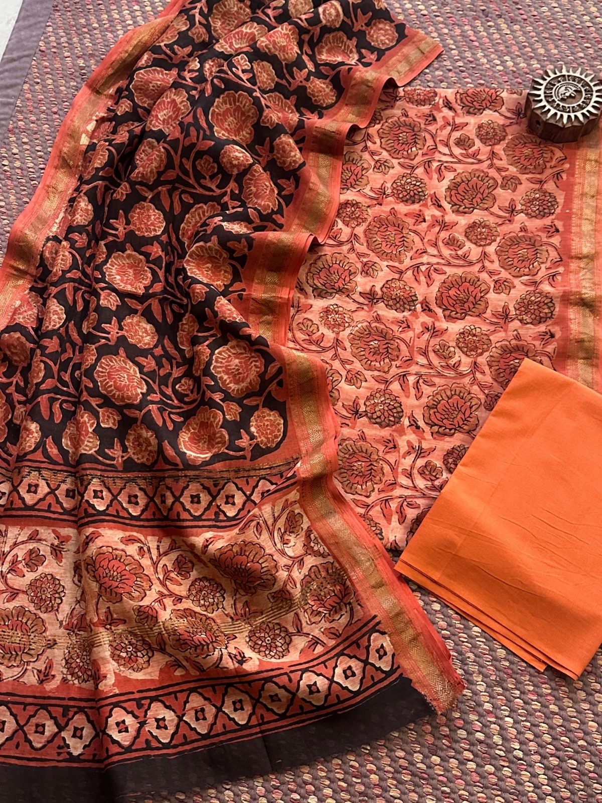 Vegetable Dyed Maheshwari Silk Unstitched Set
