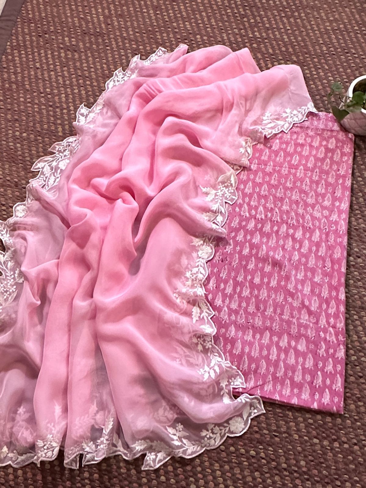 Pure Cotton Handblock Fabric with Embroidered Dupatta