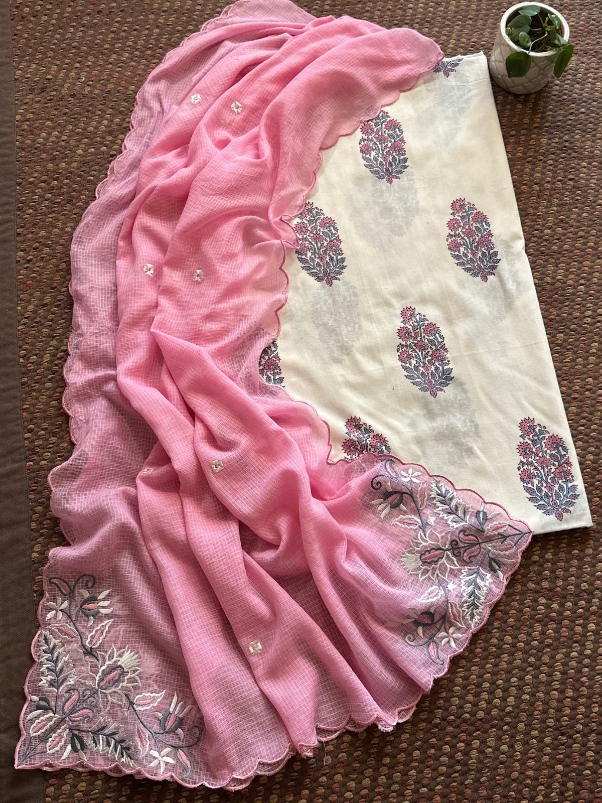 Pure Cotton Handblock Fabric with Embroidered Dupatta