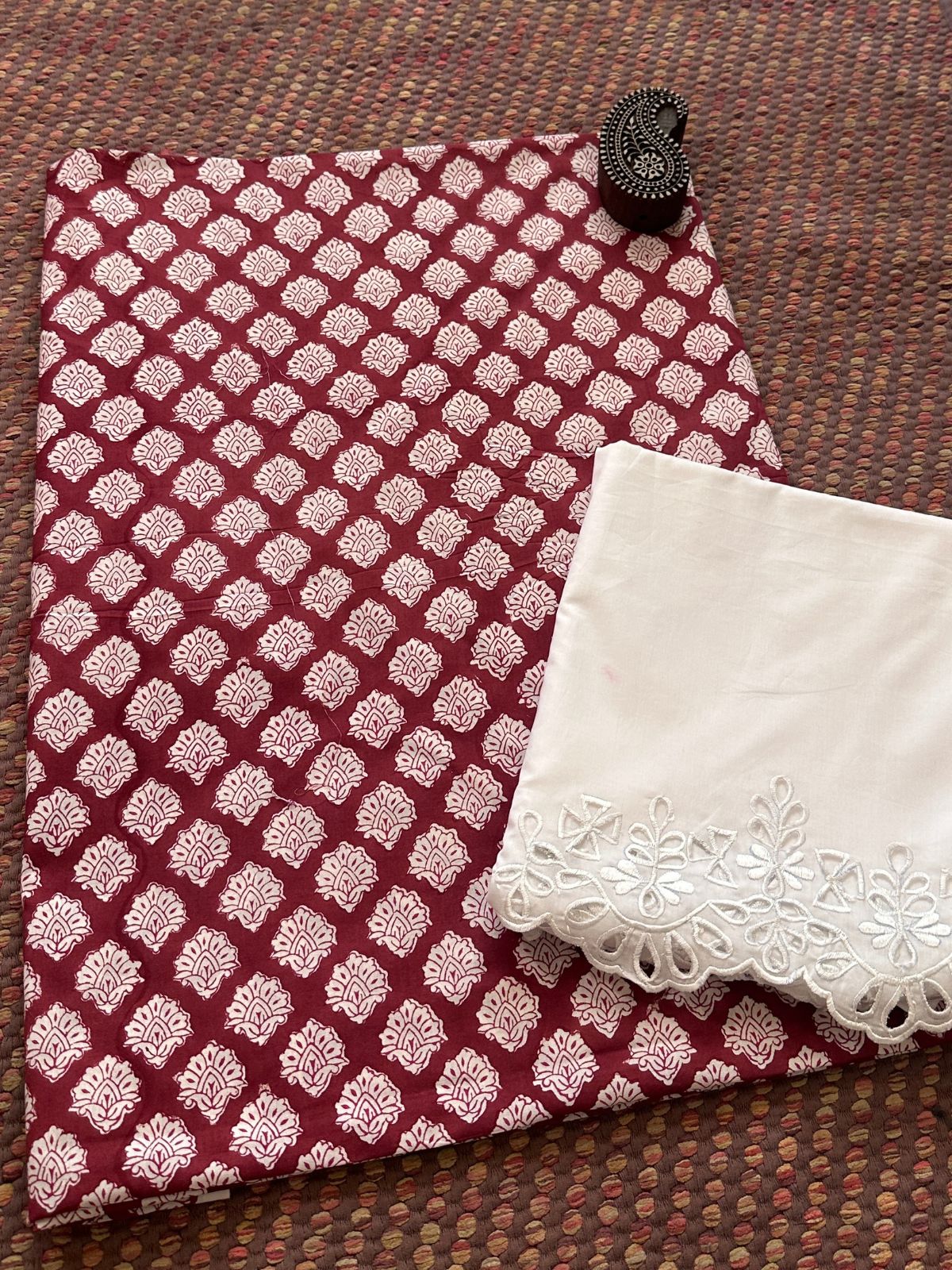 Pure Cotton fabric with Cutwork Bottom Unstitched Set