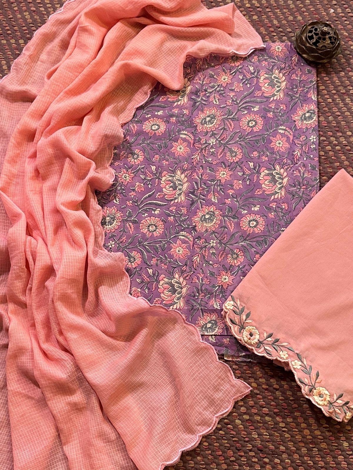 Pure Cotton Malmal Handblocked Unstitched Set
