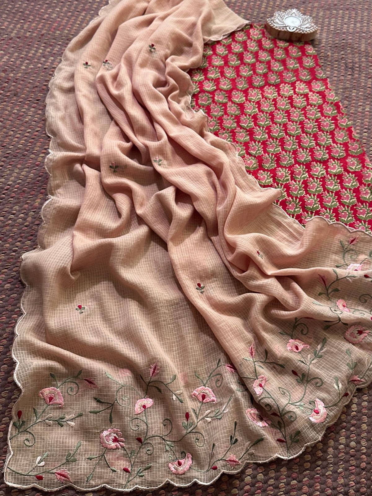 Pure Cotton Handblock Fabric with Embroidered Dupatta