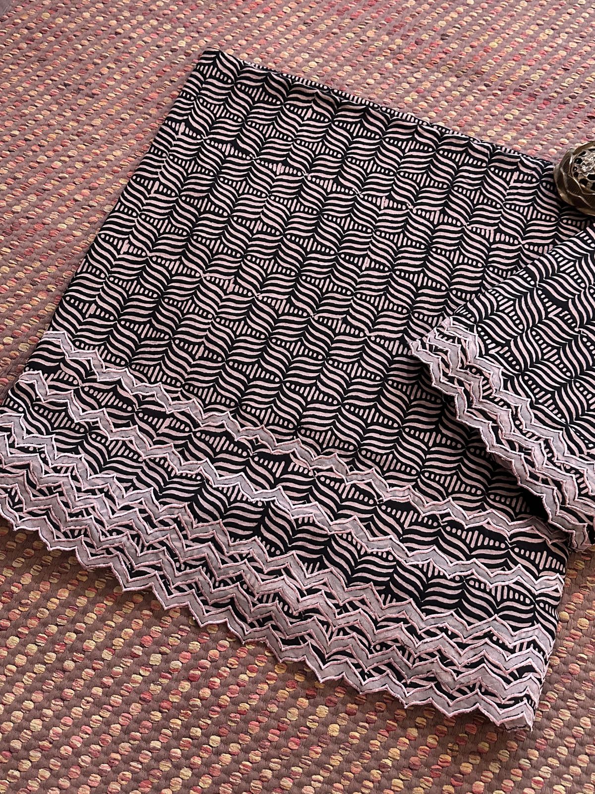 Exclusive Cutwork embroidered Ajrak Cotton Malmal Coord Set