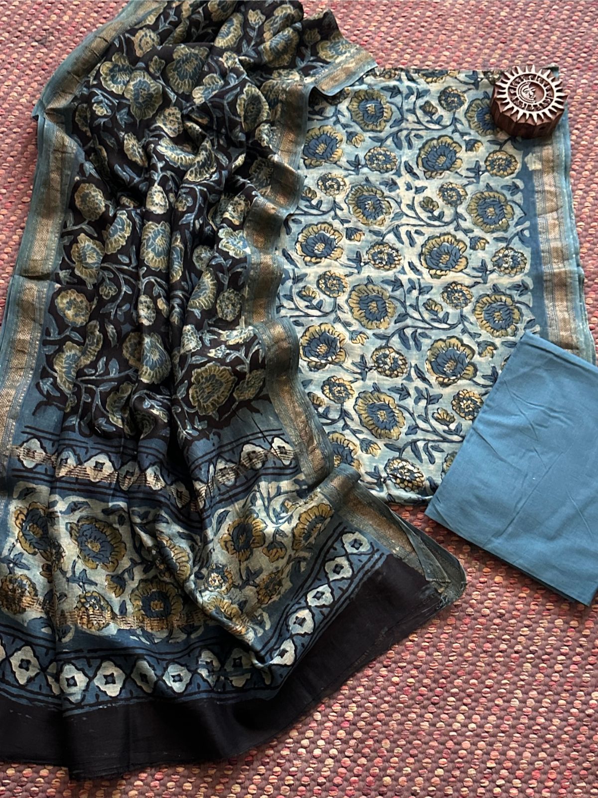 Vegetable Dyed Maheshwari Silk Unstitched Set