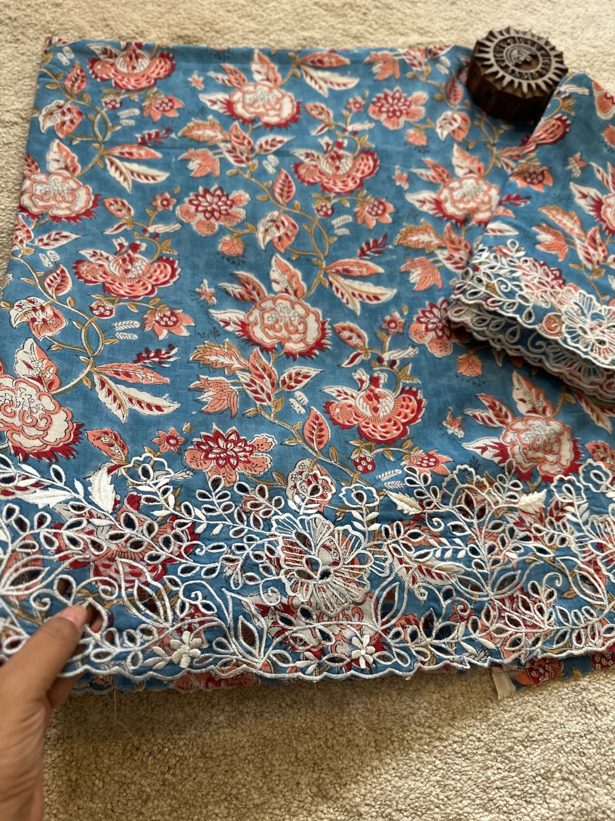 Cutwork Pure Cotton Hand-blocked Coord Set