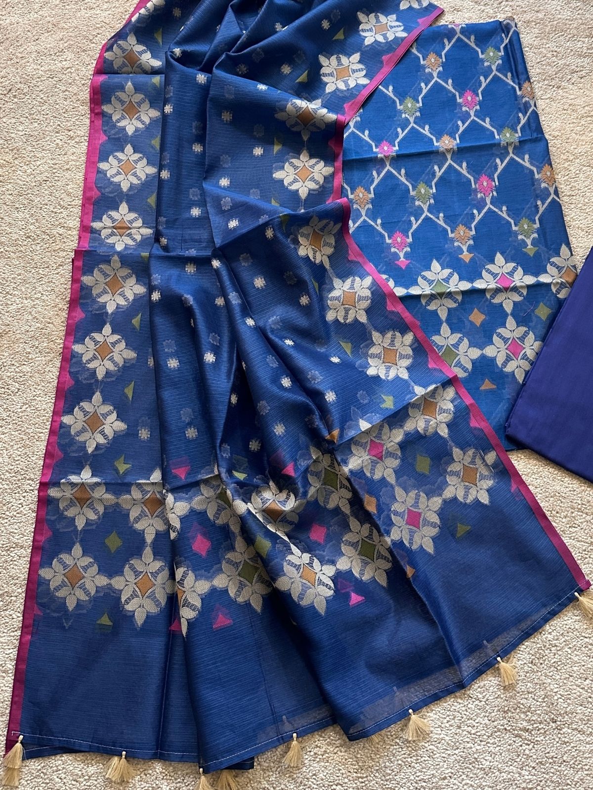 Blue Sapphire- Jamdani Cotton Unstitched Set