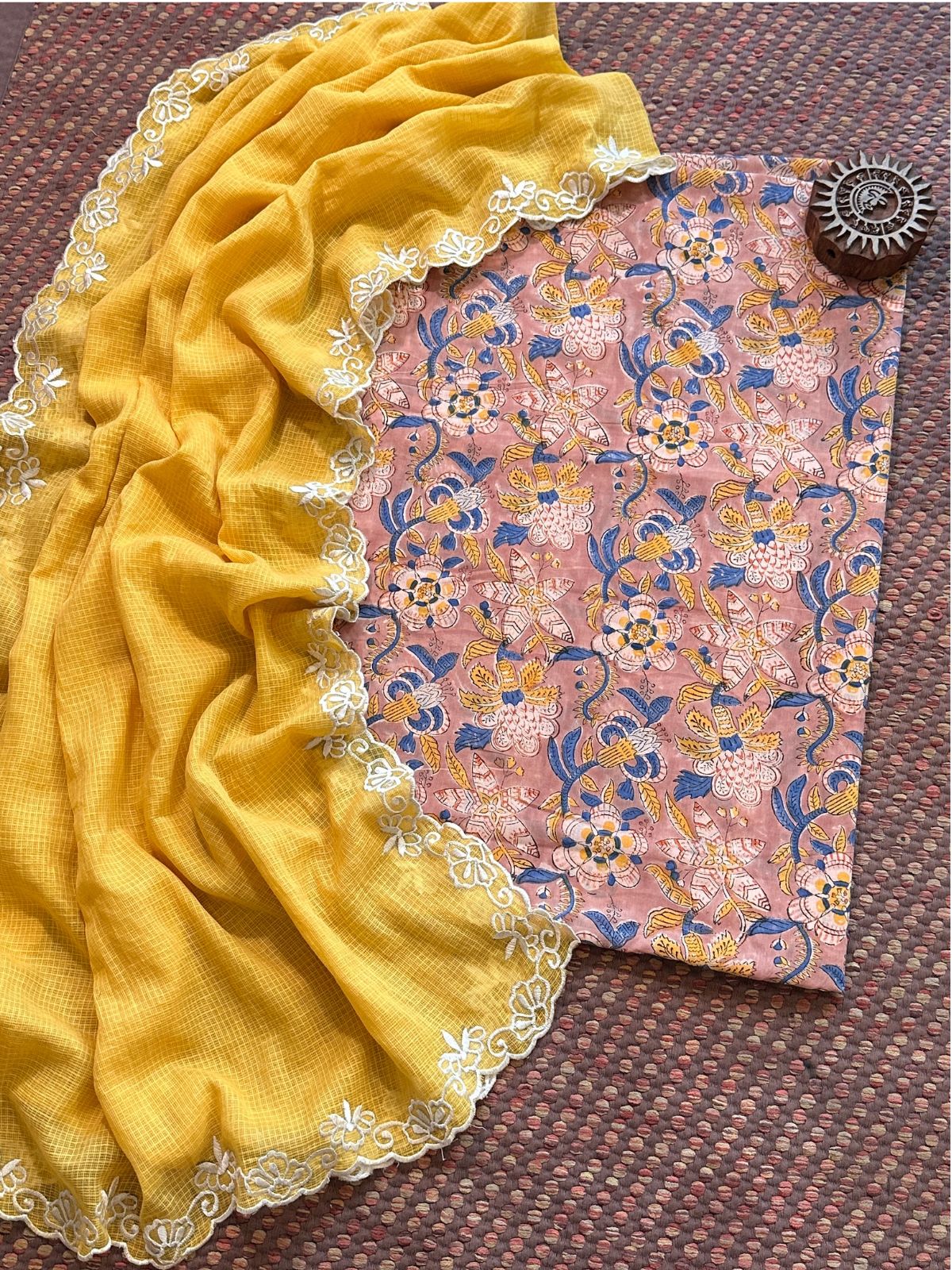 Pure Cotton Handblock Fabric with Exclusive Embroidered Dupatta