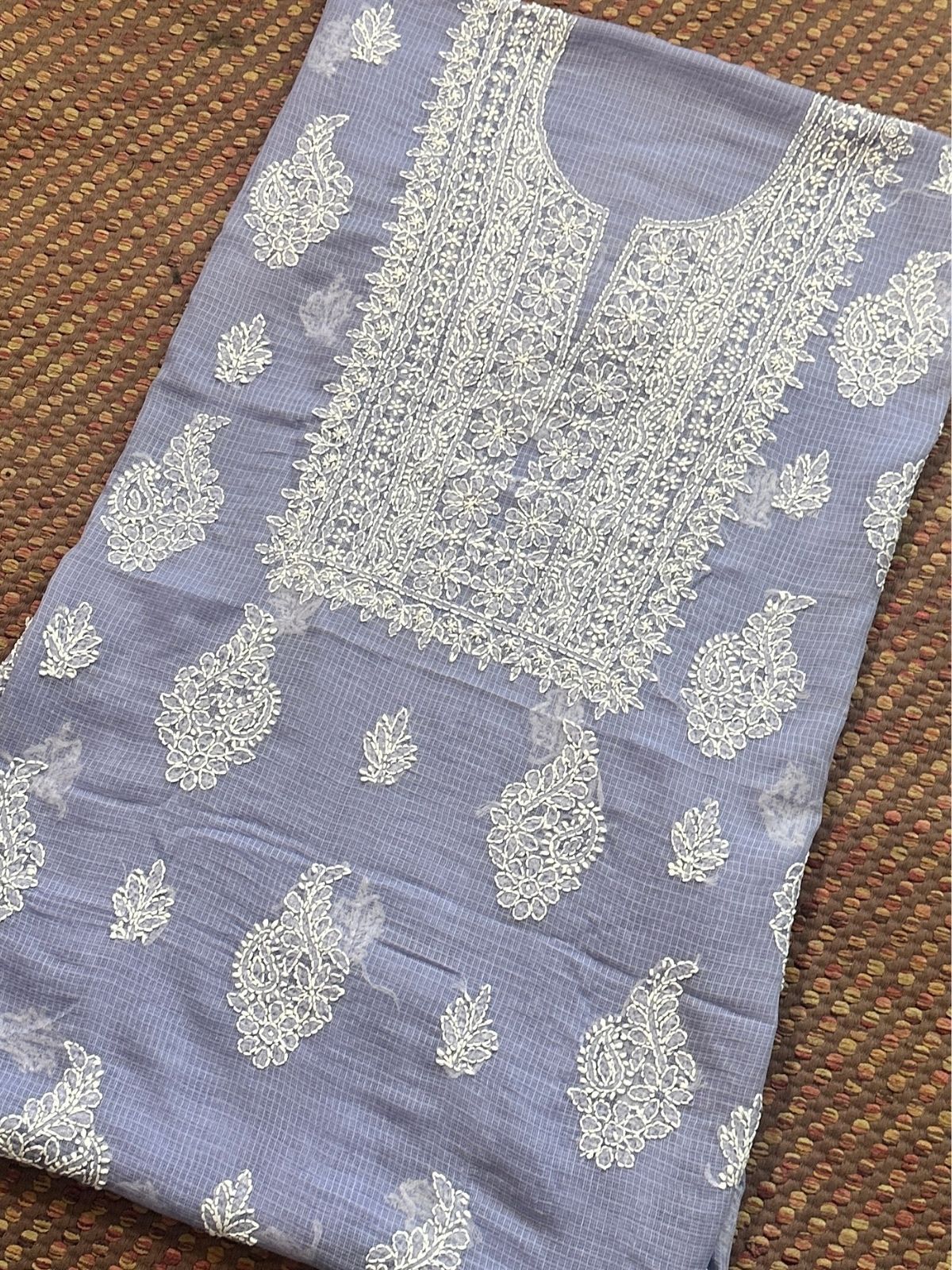 Chikankari Hand Embroidered Fabric with Kota Embroidered Dupatta
