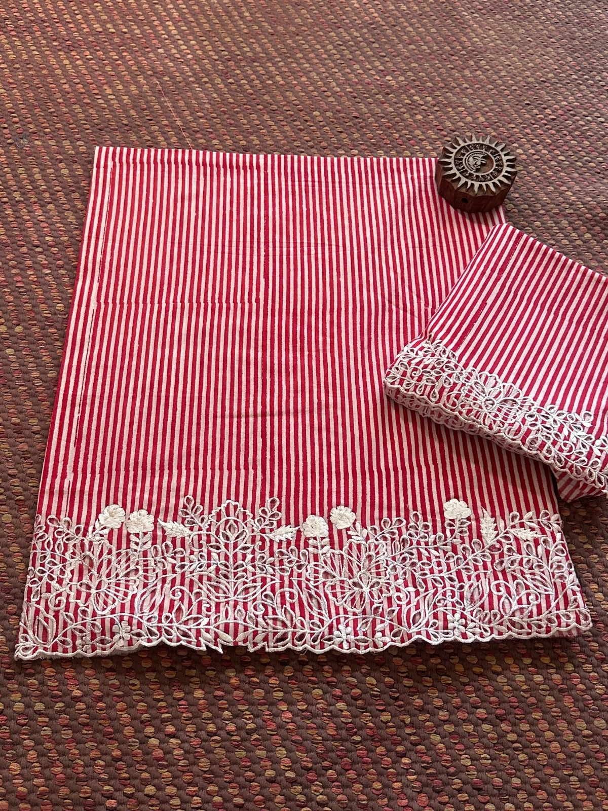 Cutwork Pure Cotton Hand-blocked Coord Set