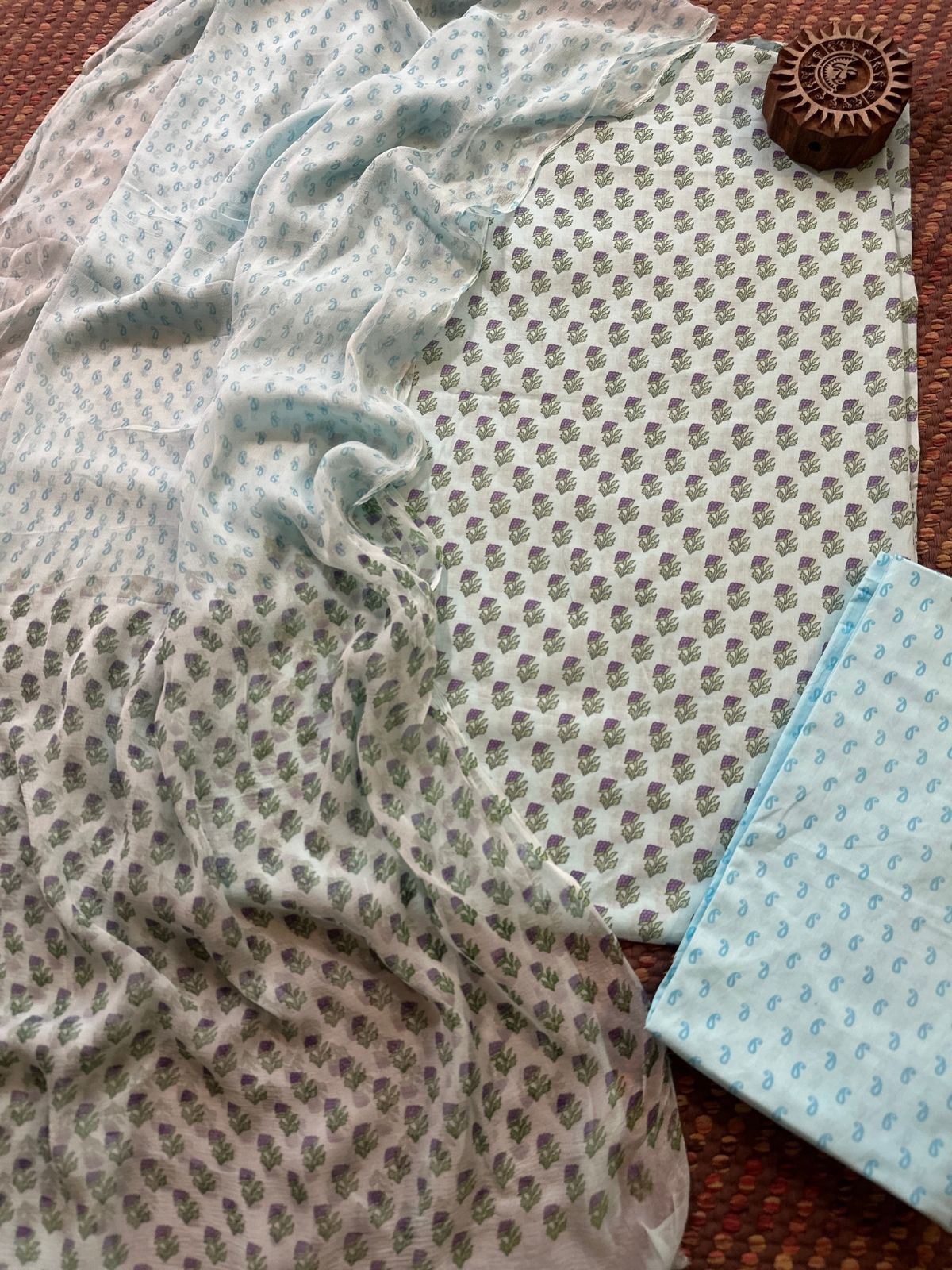 Pure Cotton Unstitched Set with Chiffon Dupatta