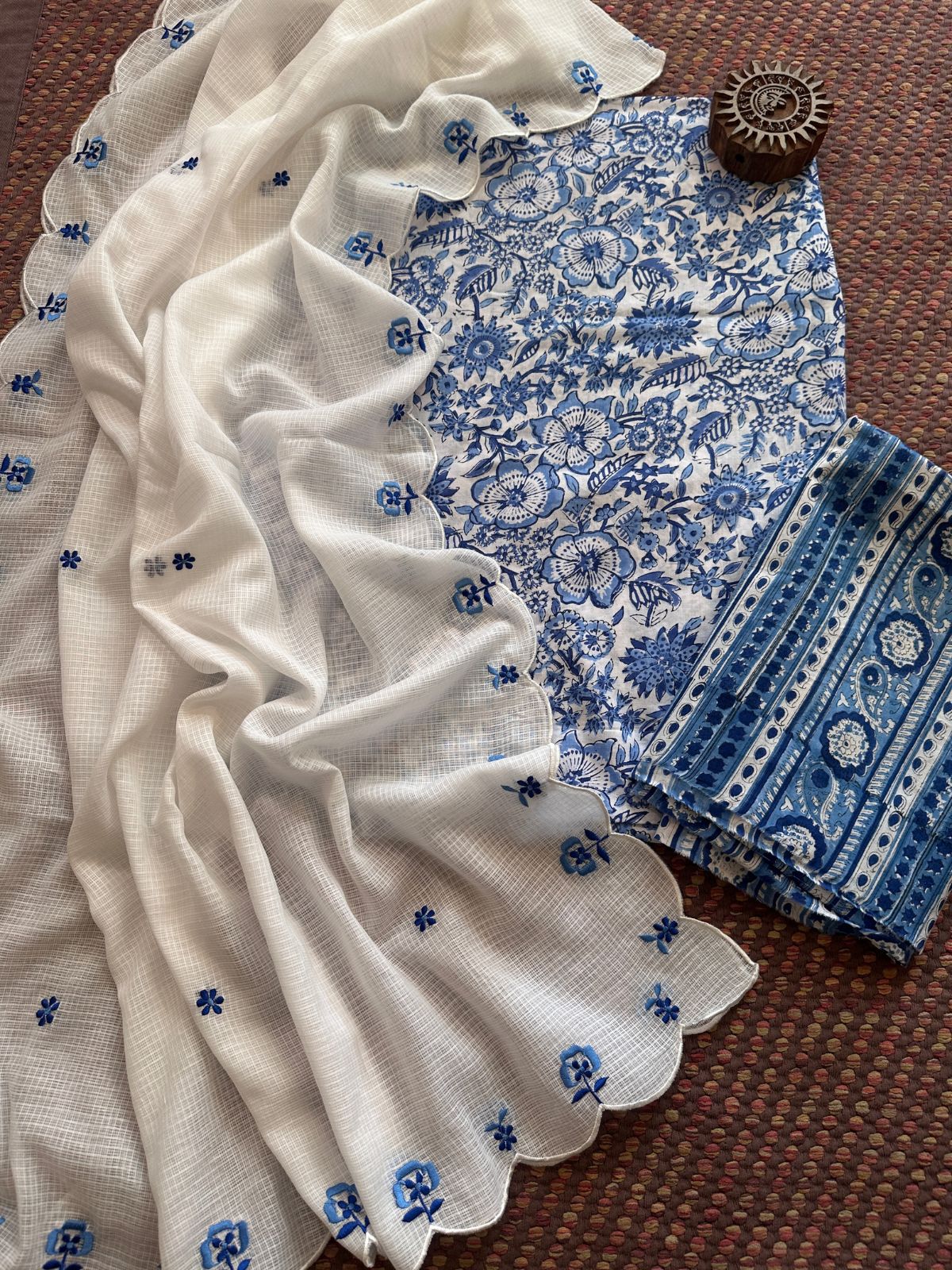 Pure Cotton Handblock Fabric with Embroidered Dupatta