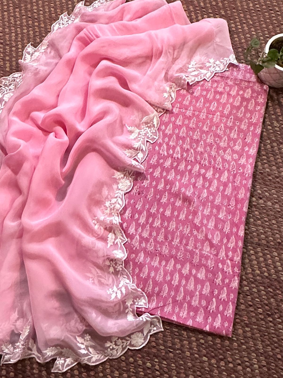 Pure Cotton Handblock Fabric with Embroidered Dupatta