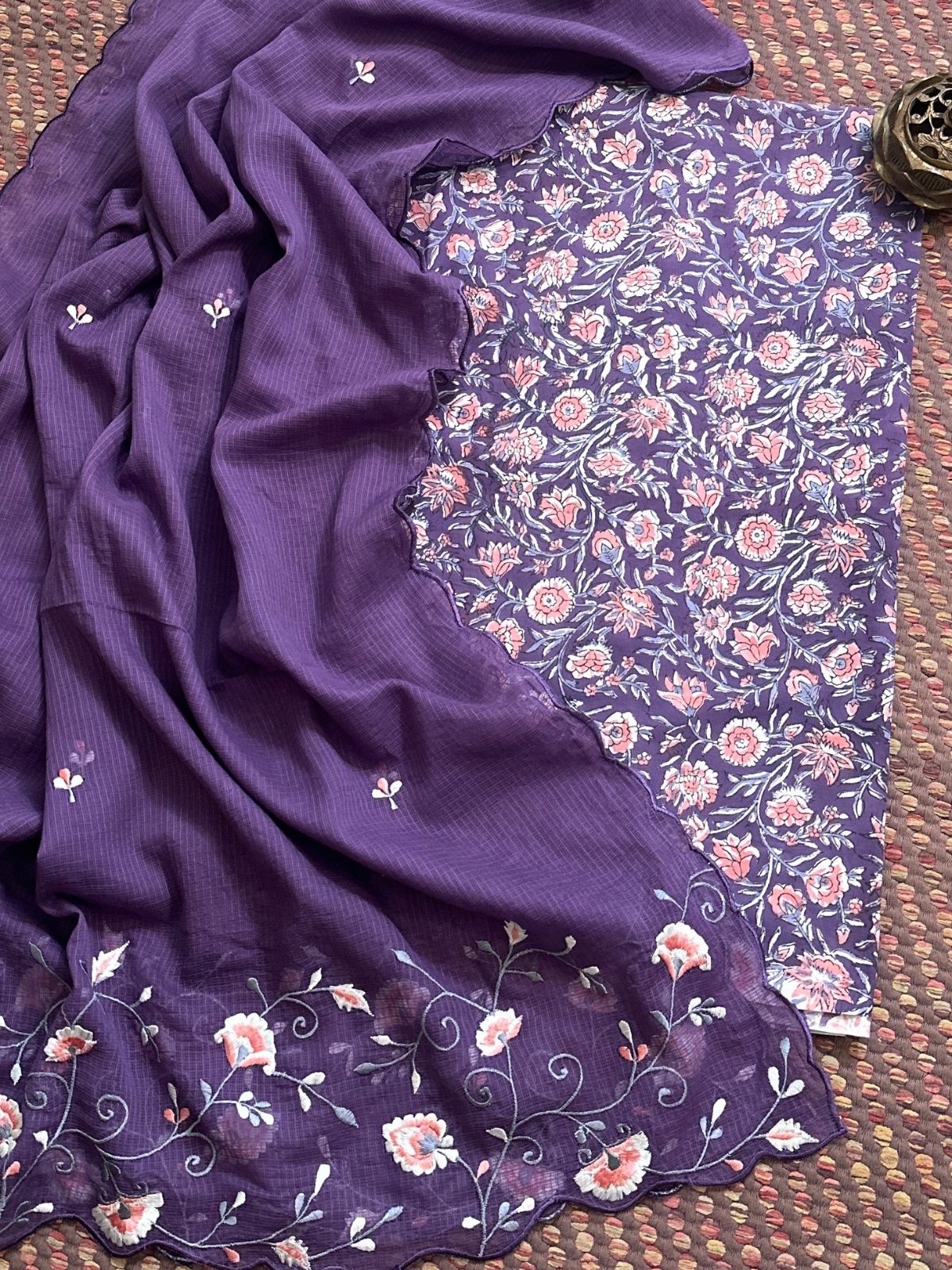 Pure Cotton Handblock Fabric with Embroidered Dupatta