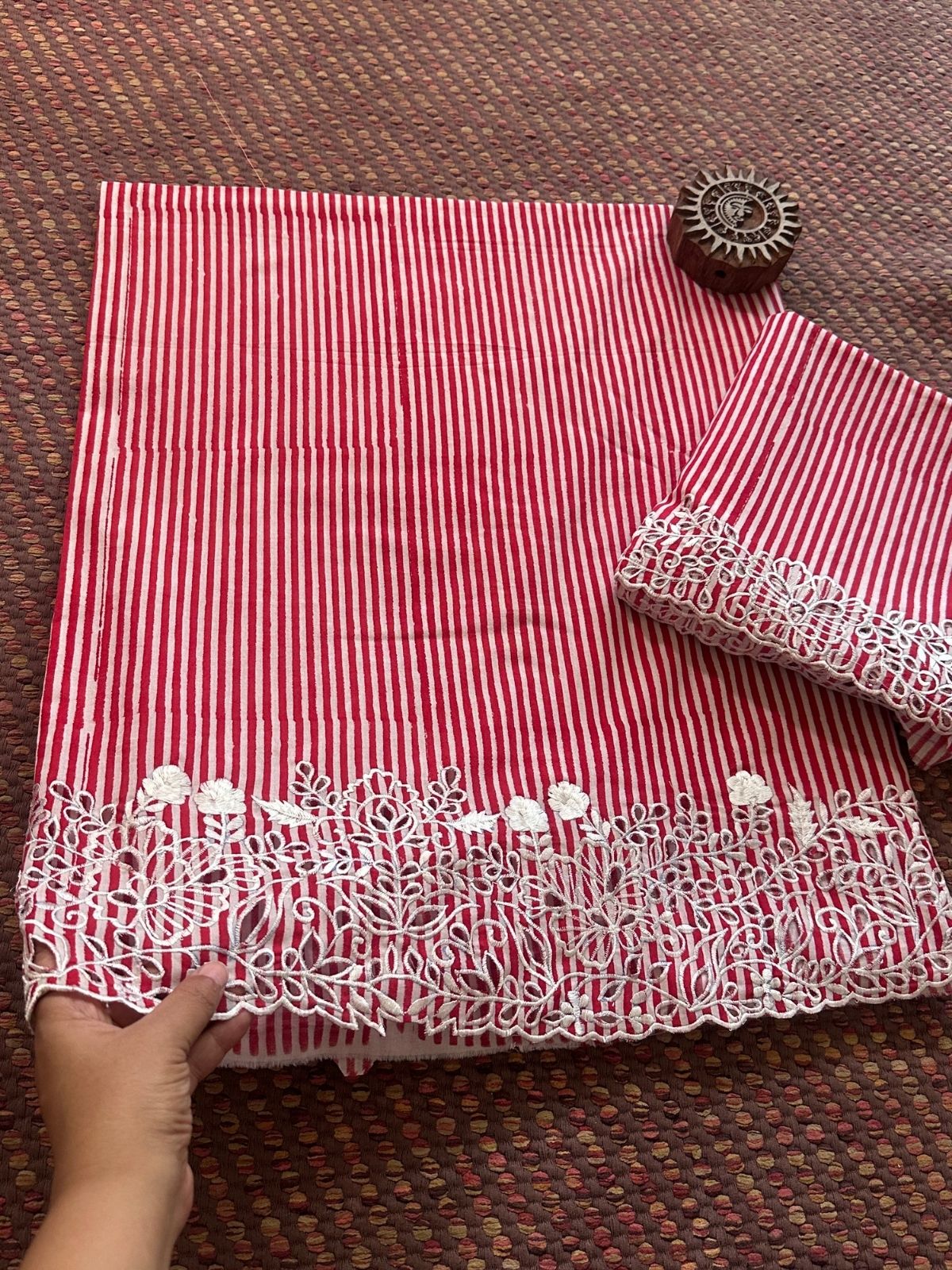 Cutwork Pure Cotton Hand-blocked Coord Set