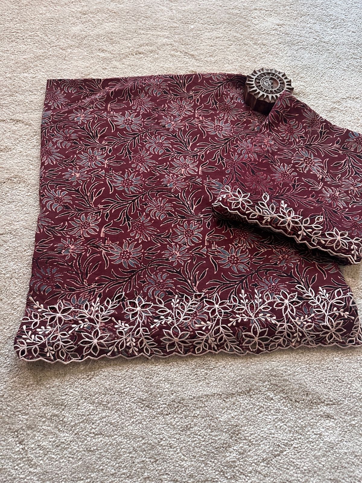 Exclusive Cutwork embroidered Ajrak Cotton Malmal Coord Set