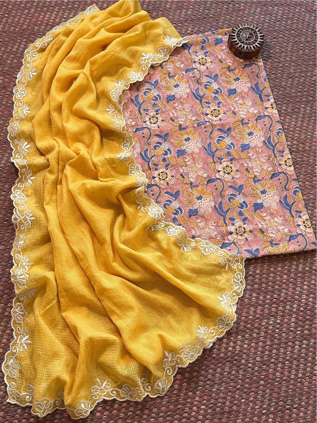 Pure Cotton Handblock Fabric with Exclusive Embroidered Dupatta