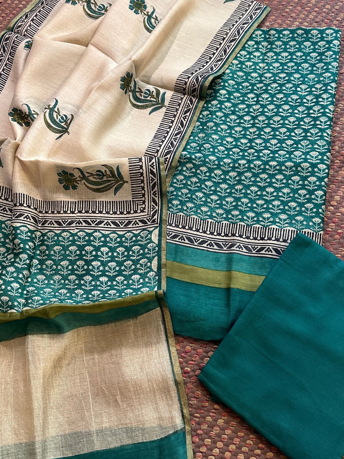 Premium Pure Tussar Silk Unstitched Set