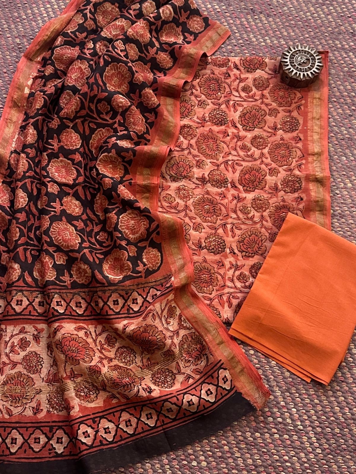 Vegetable Dyed Maheshwari Silk Unstitched Set