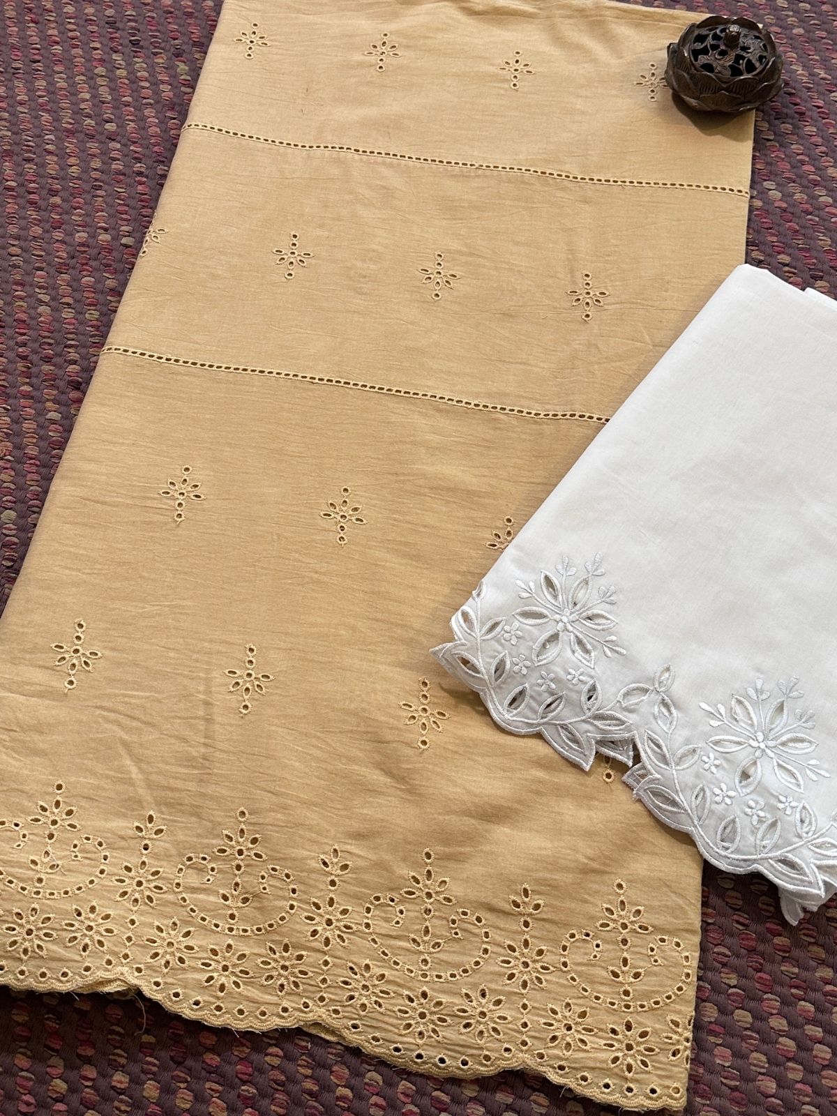 Pure Cotton Unstitched Set with Cutwork Bottom