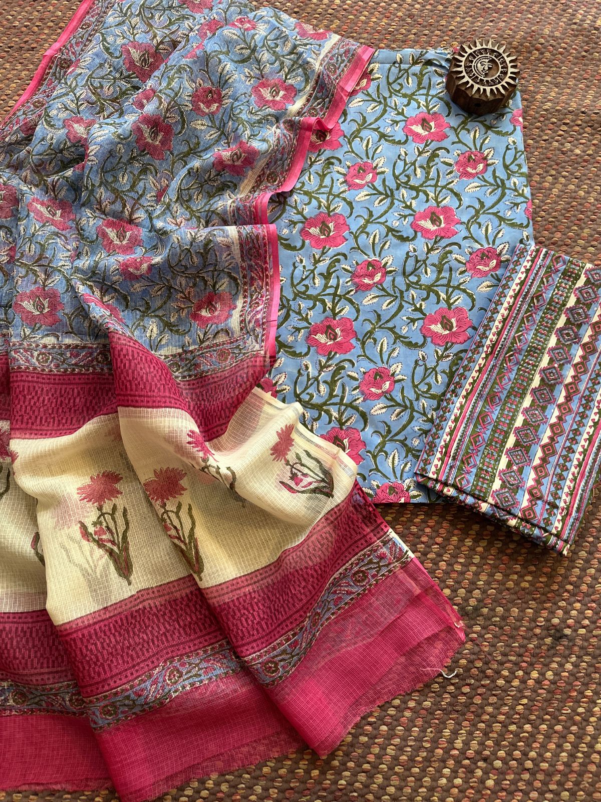 Pure Cotton Unstitched Set with Kota Dupatta