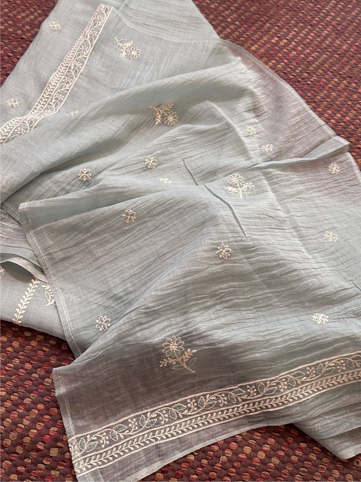Malmal Maheshwari Silk Embroidered Unstitched Set