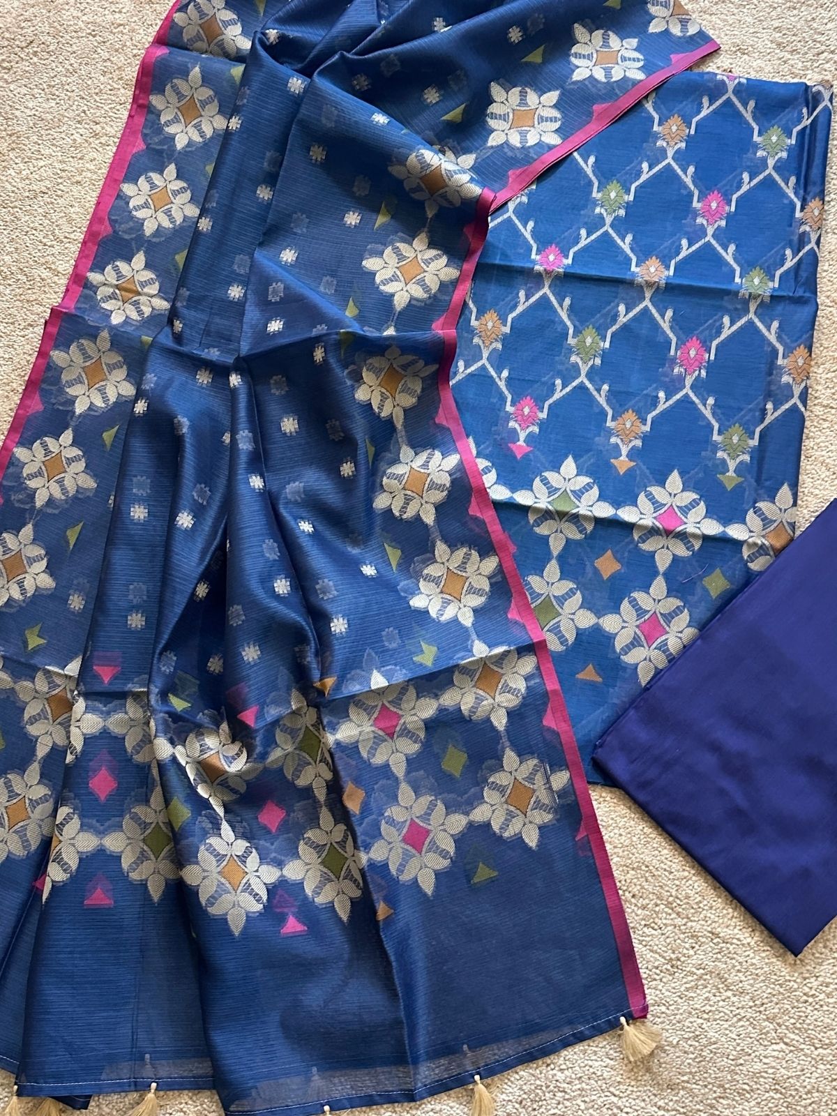 Blue Sapphire- Jamdani Cotton Unstitched Set