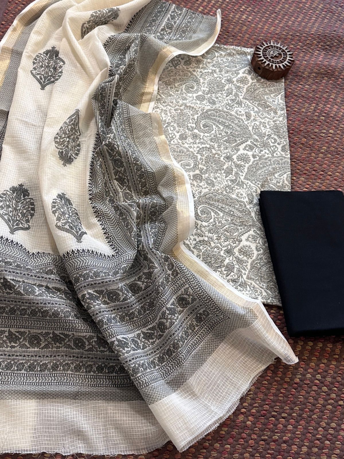 Pure Cotton Unstitched Set with Kota Dupatta