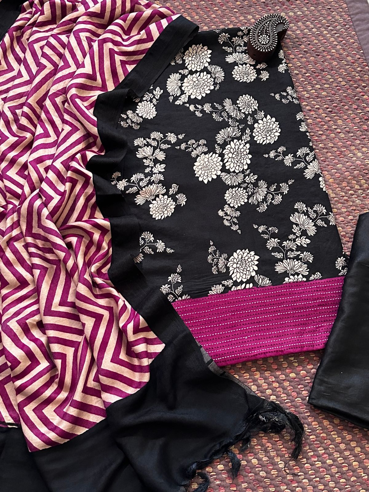 Spun Block Printed Unstitched Set