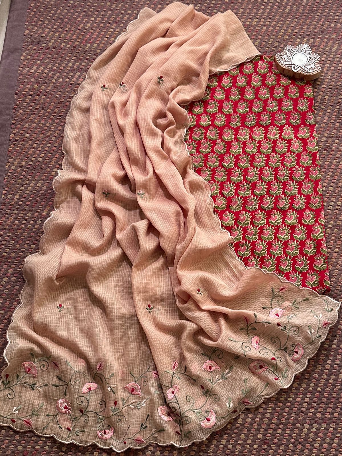 Pure Cotton Handblock Fabric with Embroidered Dupatta