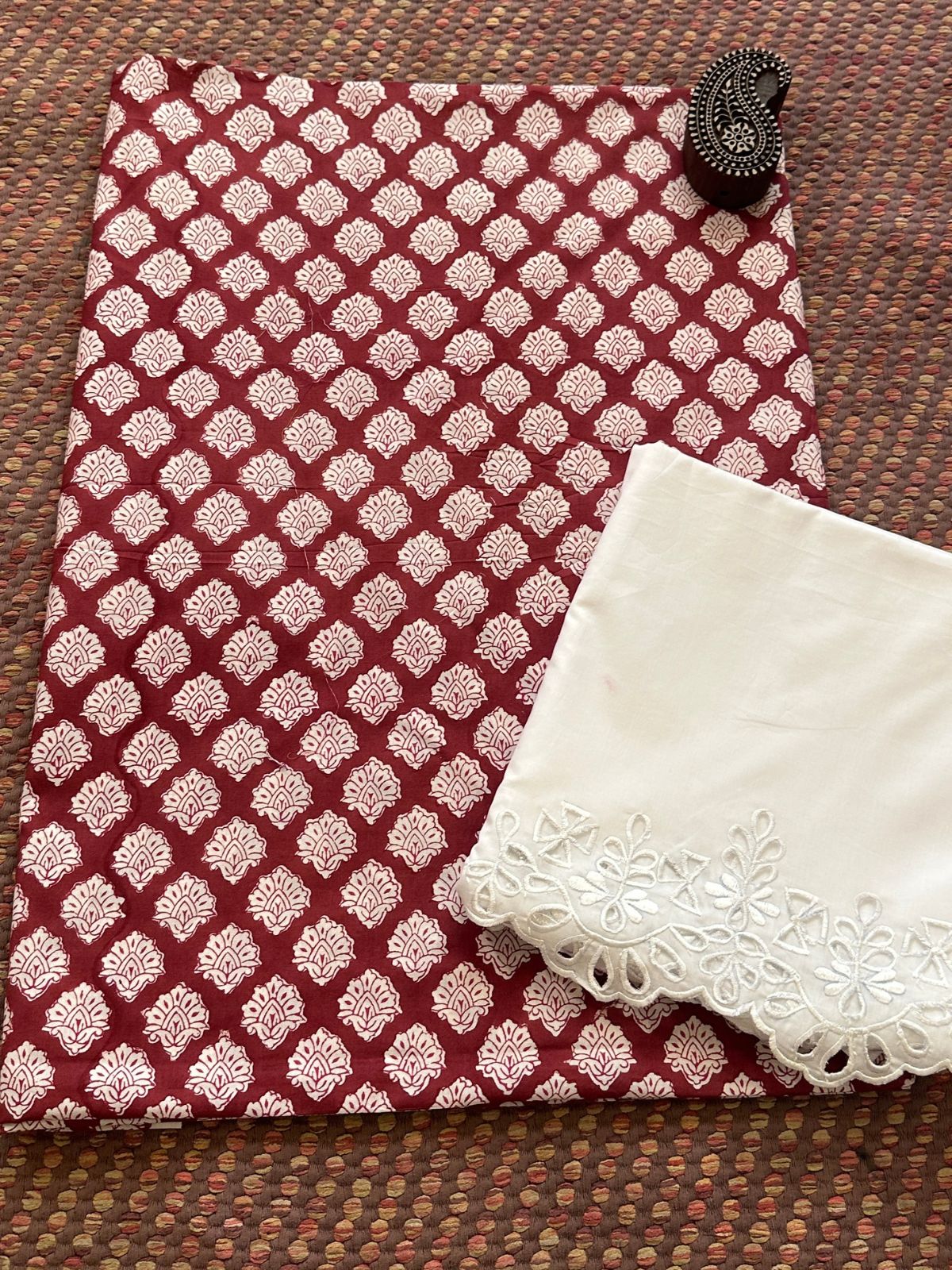 Pure Cotton fabric with Cutwork Bottom Unstitched Set