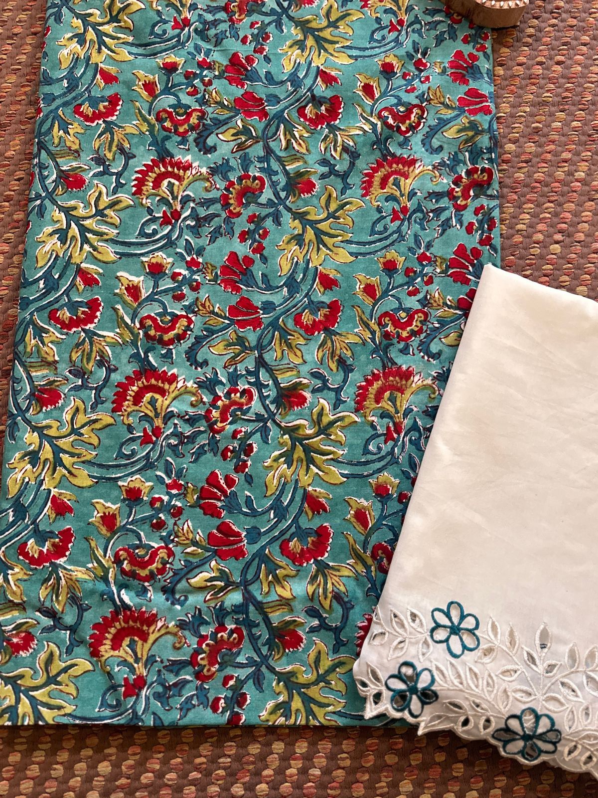 Pure Cotton fabric with Cutwork Bottom Unstitched Set