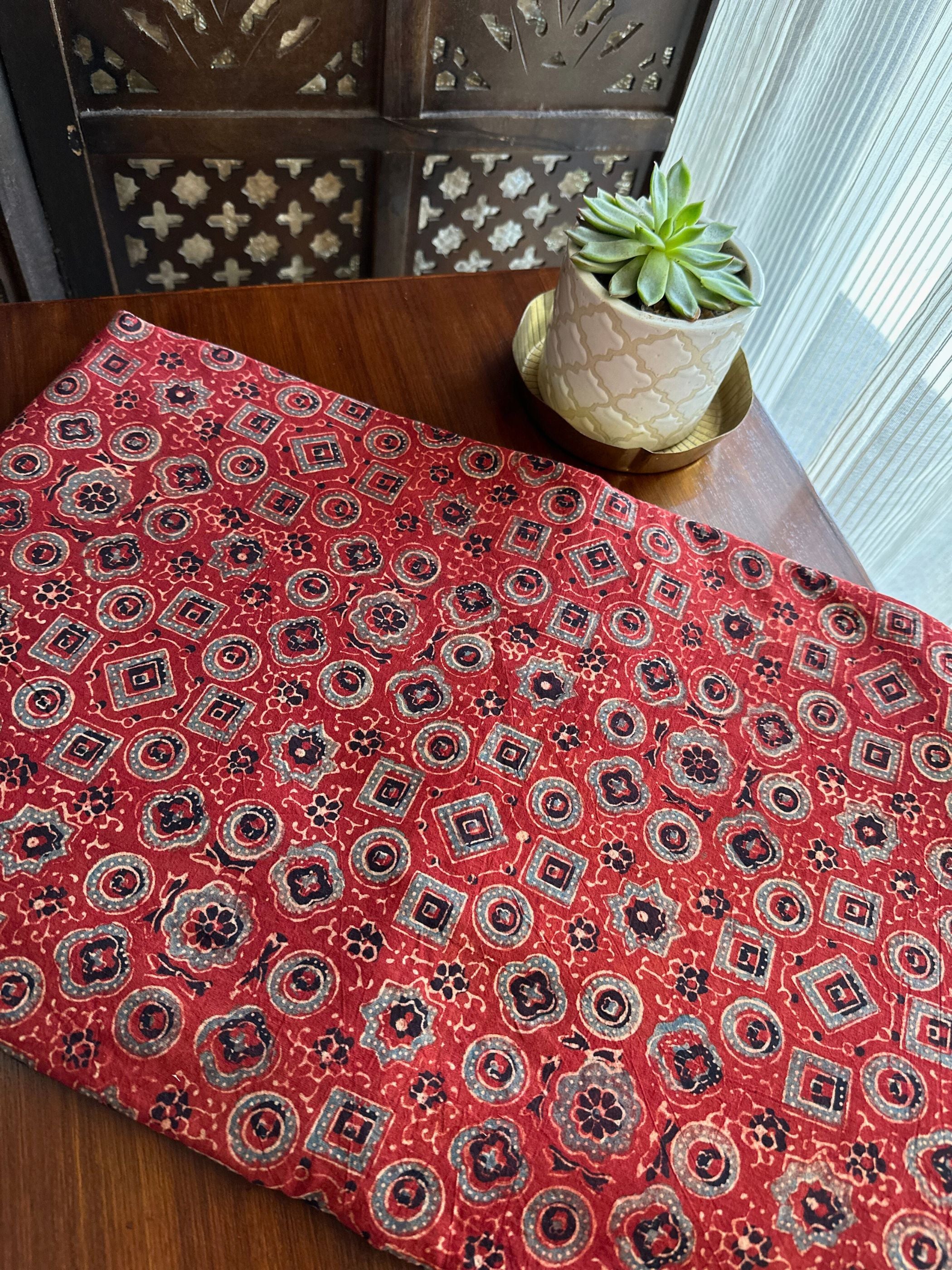 Pure Cotton Red Handblock Ajrakh Fabric
