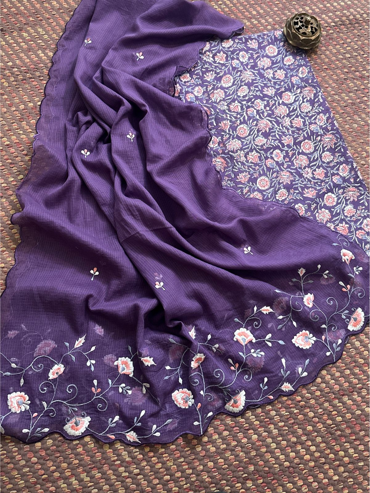 Pure Cotton Handblock Fabric with Embroidered Dupatta