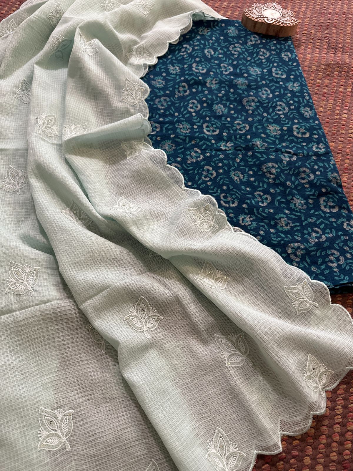 Pure Cotton Handblock Fabric with Embroidered Dupatta
