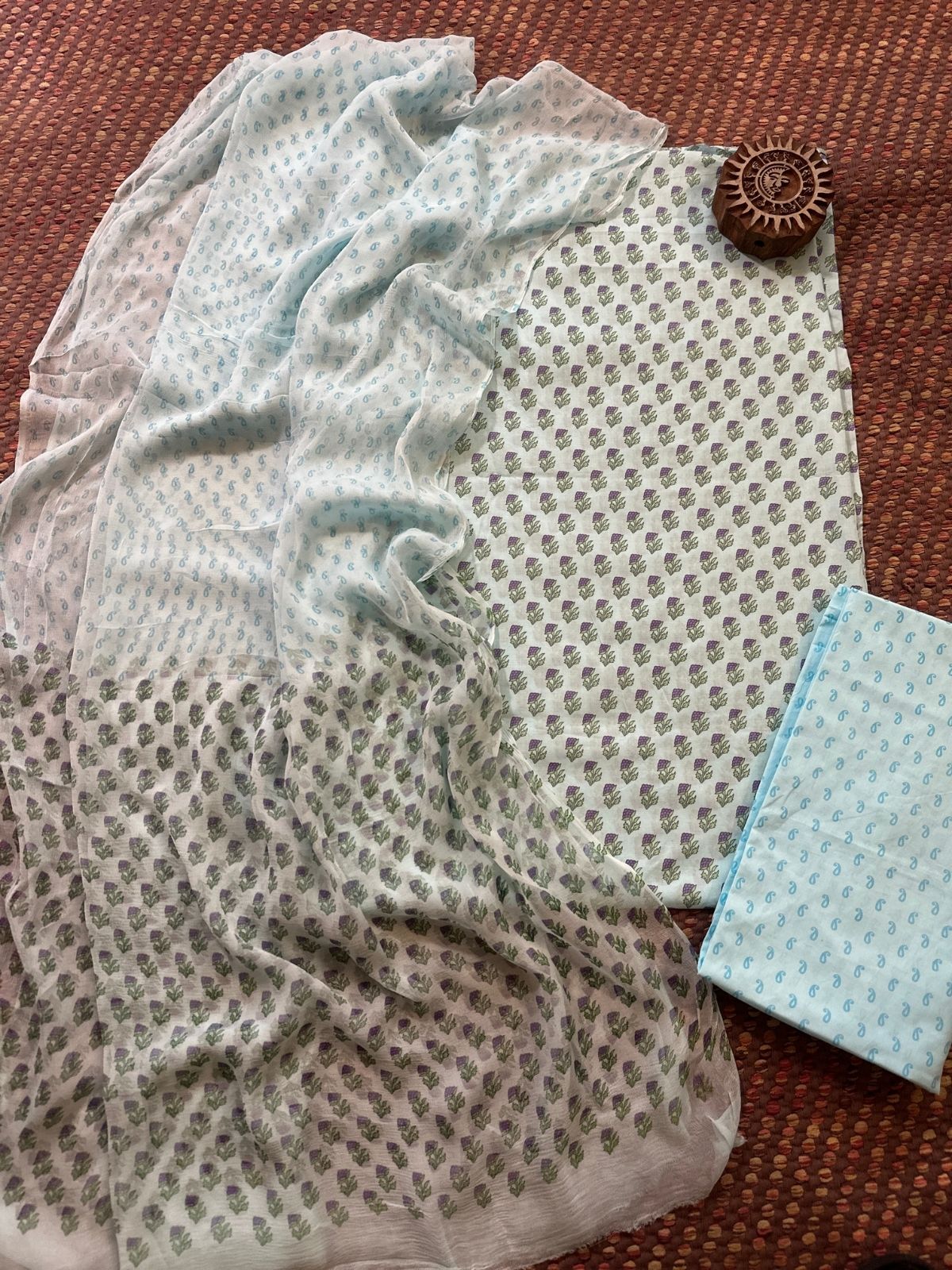 Pure Cotton Unstitched Set with Chiffon Dupatta