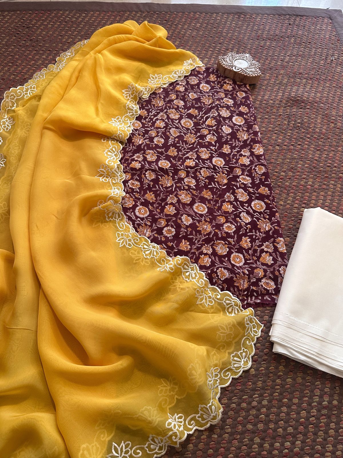 Pure Cotton Hand-blocked Fabric with Exclusive Organza Dupatta