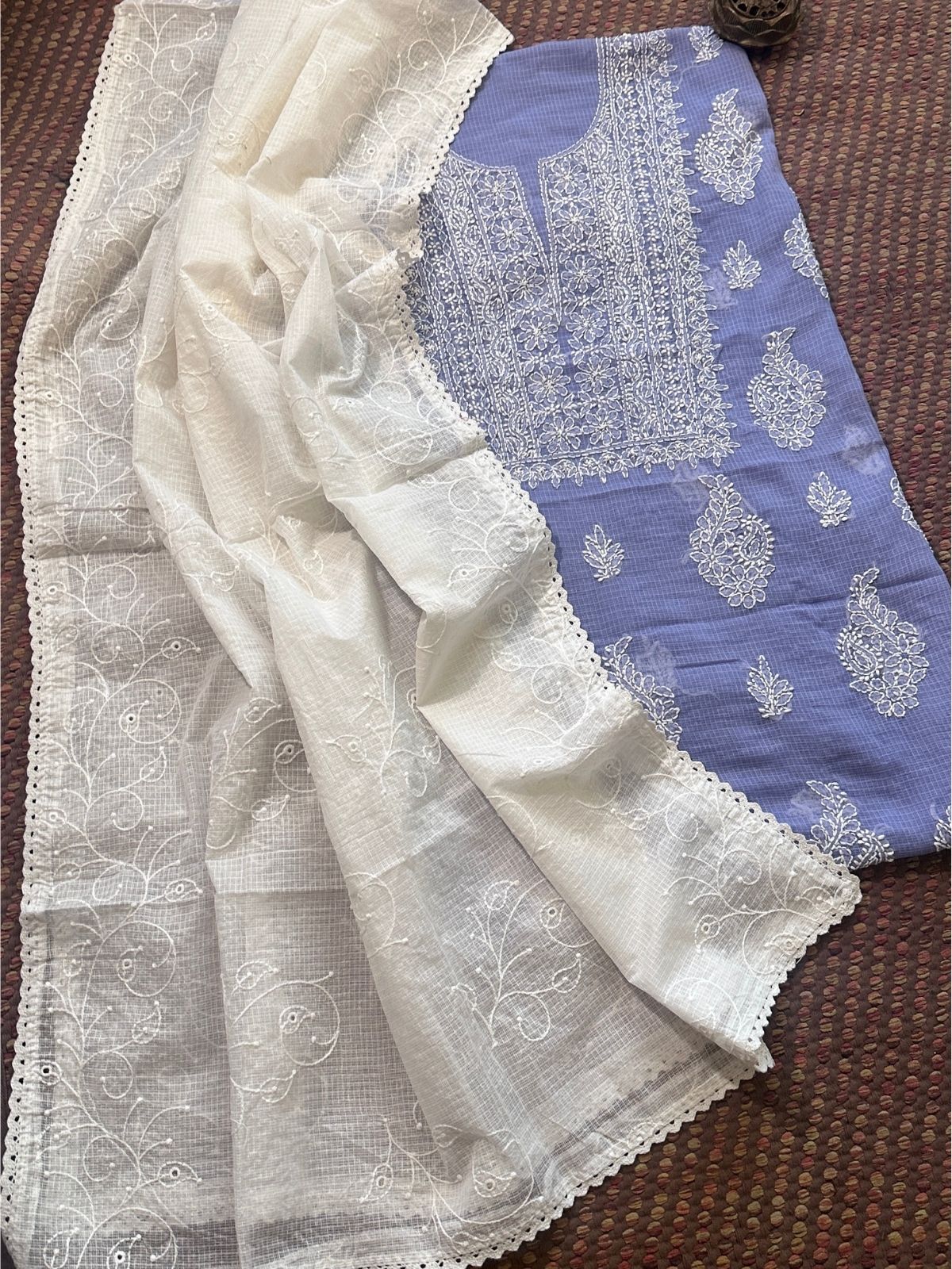 Chikankari Hand Embroidered Fabric with Kota Embroidered Dupatta