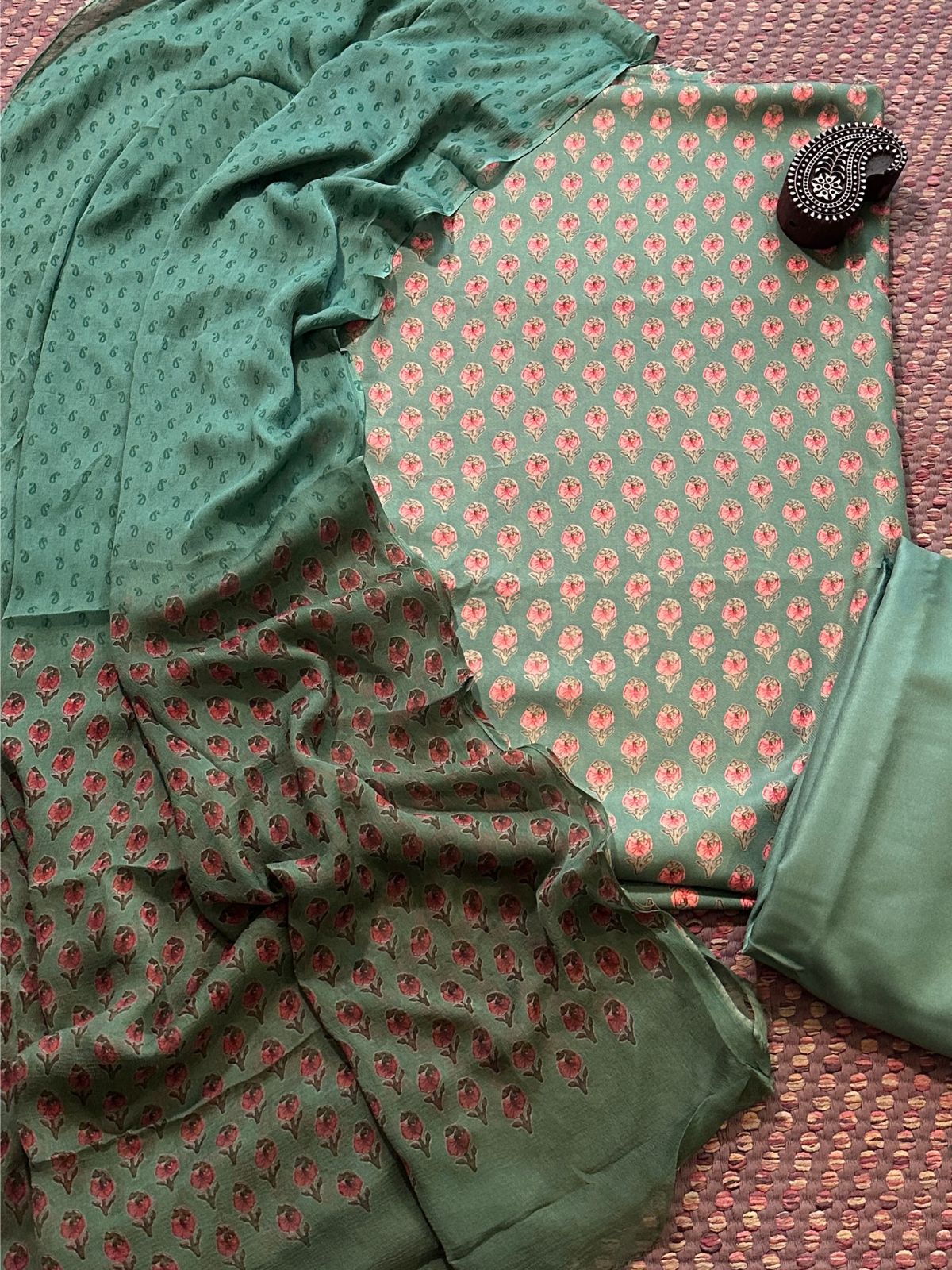 Spun Block Printed Unstitched Set